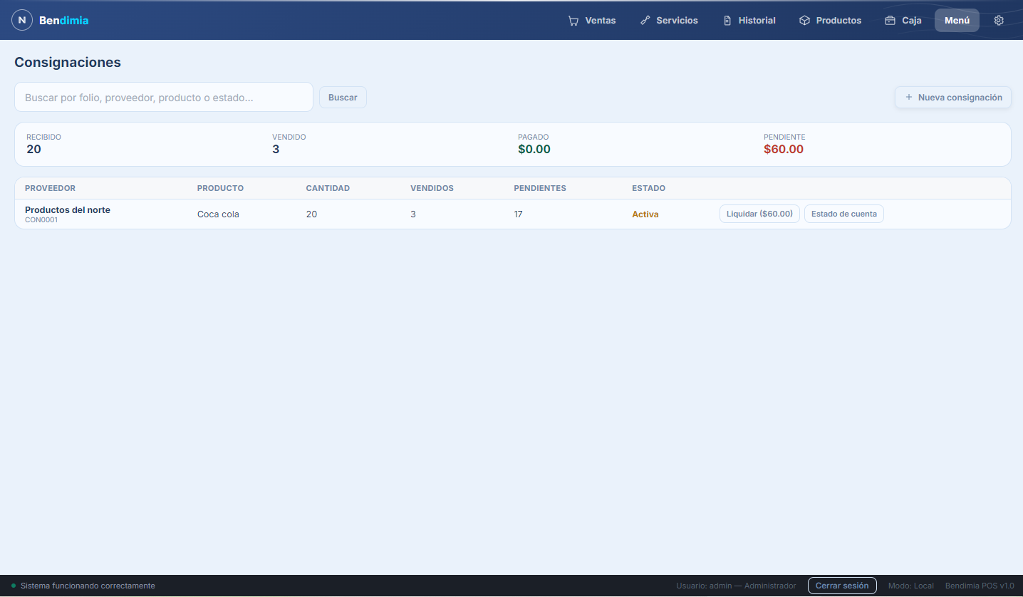 Control real de consignaciones en Bendimia POS